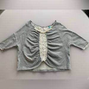 Free People Grey Sweatshirt with Lace & Beading | Small